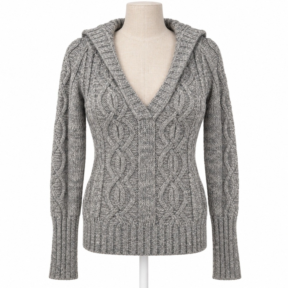Vintage Y2K American Eagle Cable Knit Angora Wool Sweater Size M Gray Preppy